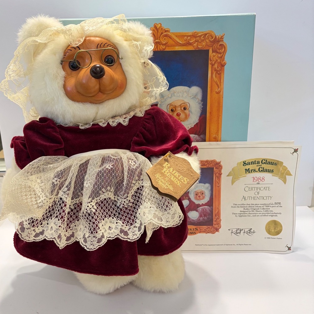 Raikes Bears Mrs Claus 1988 Robert Raikes Wood Face Limited Edition 5292/7500